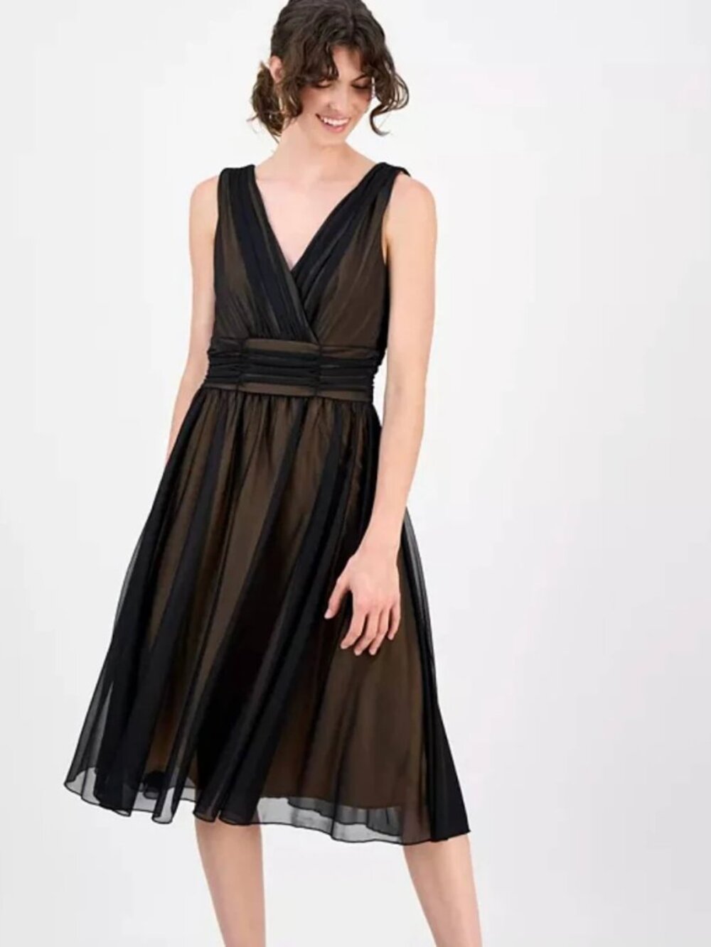 Connected Apparel Chiffon Overlay Fit & Flare Evening Dress Size 10